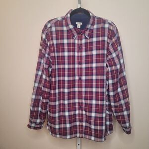 L.L. Bean Men's Thick Fleece Lined Burgundy Plaid Flannel Button Up Size XL REG